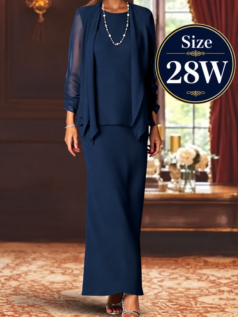NWT Mondressy 28W Navy Chiffon Mother of Bride Gown Jacket